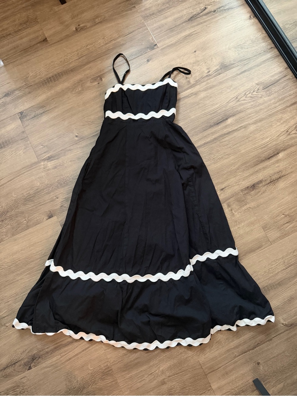 Black Maxi Sundress with White Scalloped Trim